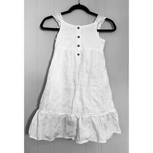 White Eyelet A-Line Cotton Dress Buttons Tie Shoulder Ruffle 6/7 Wedding Summer